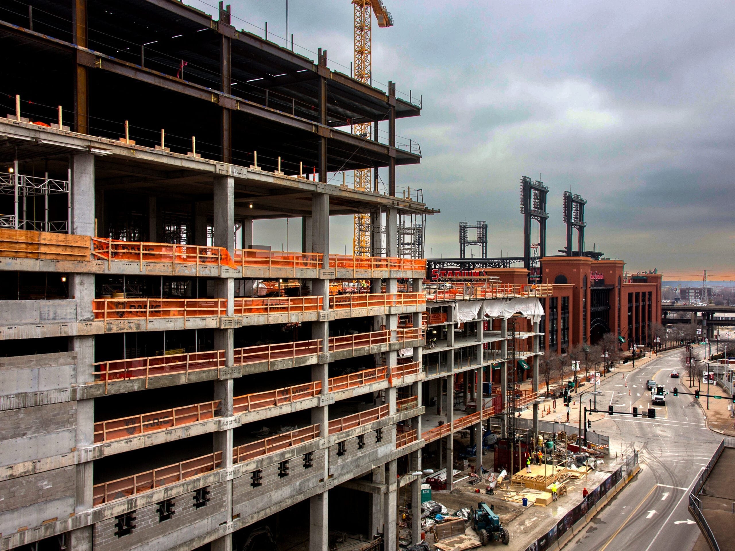 Ballpark Village in St. Louis under construction. RDM's Construction Law attorneys have experience with a variety of construction law matters.