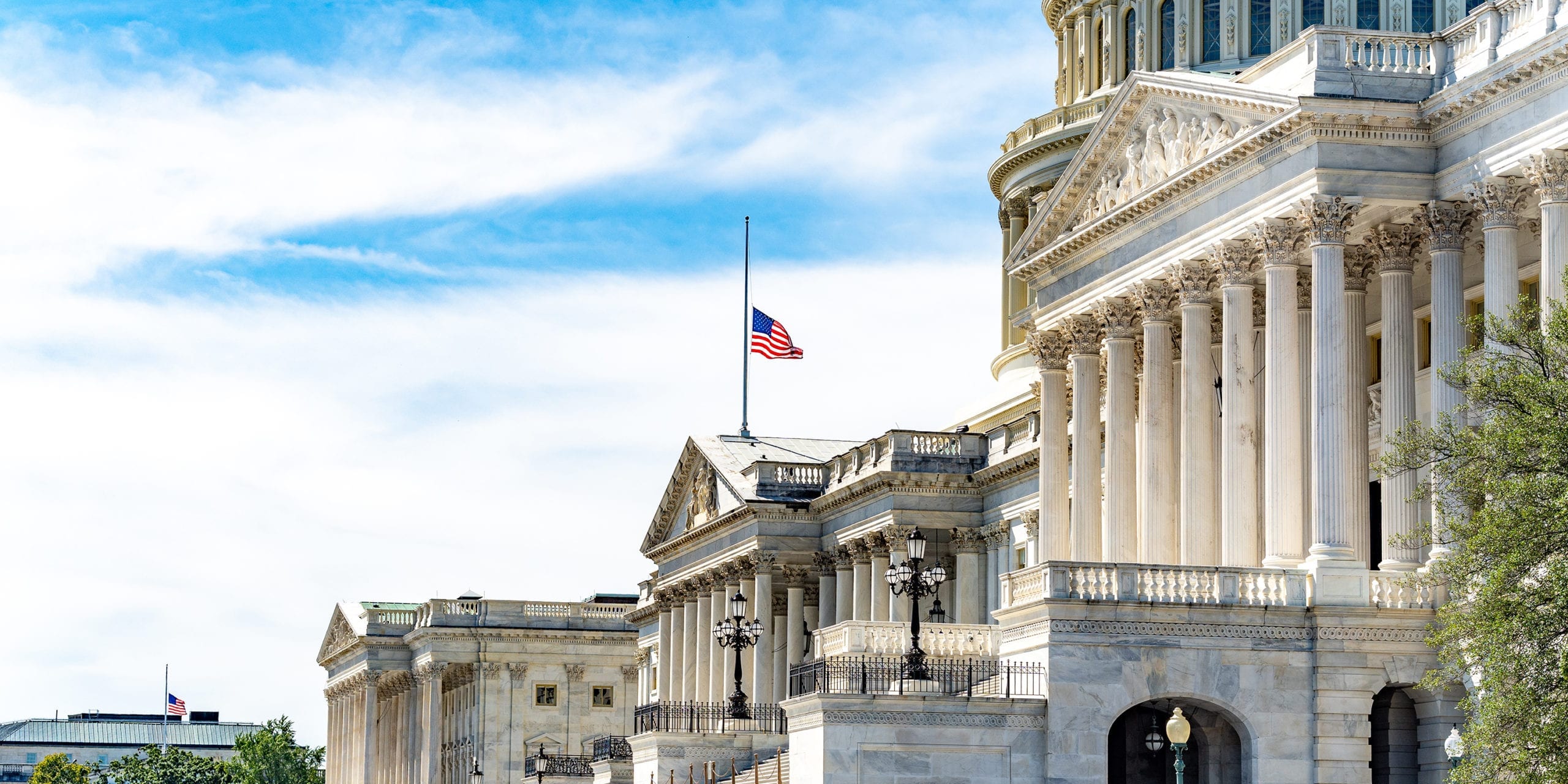 The US flag at half mast in fromt of the Capitol following the death of Justice Ruth Bader Ginsburg. Photo by Ted Eytan.