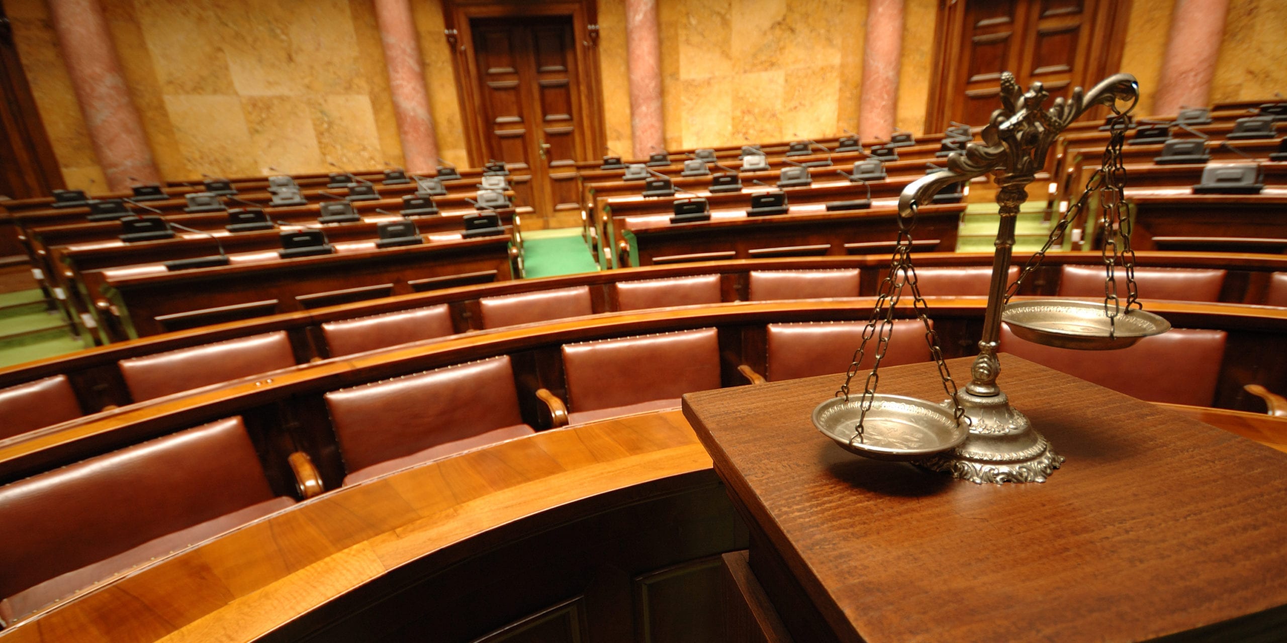 An empty courtroom.