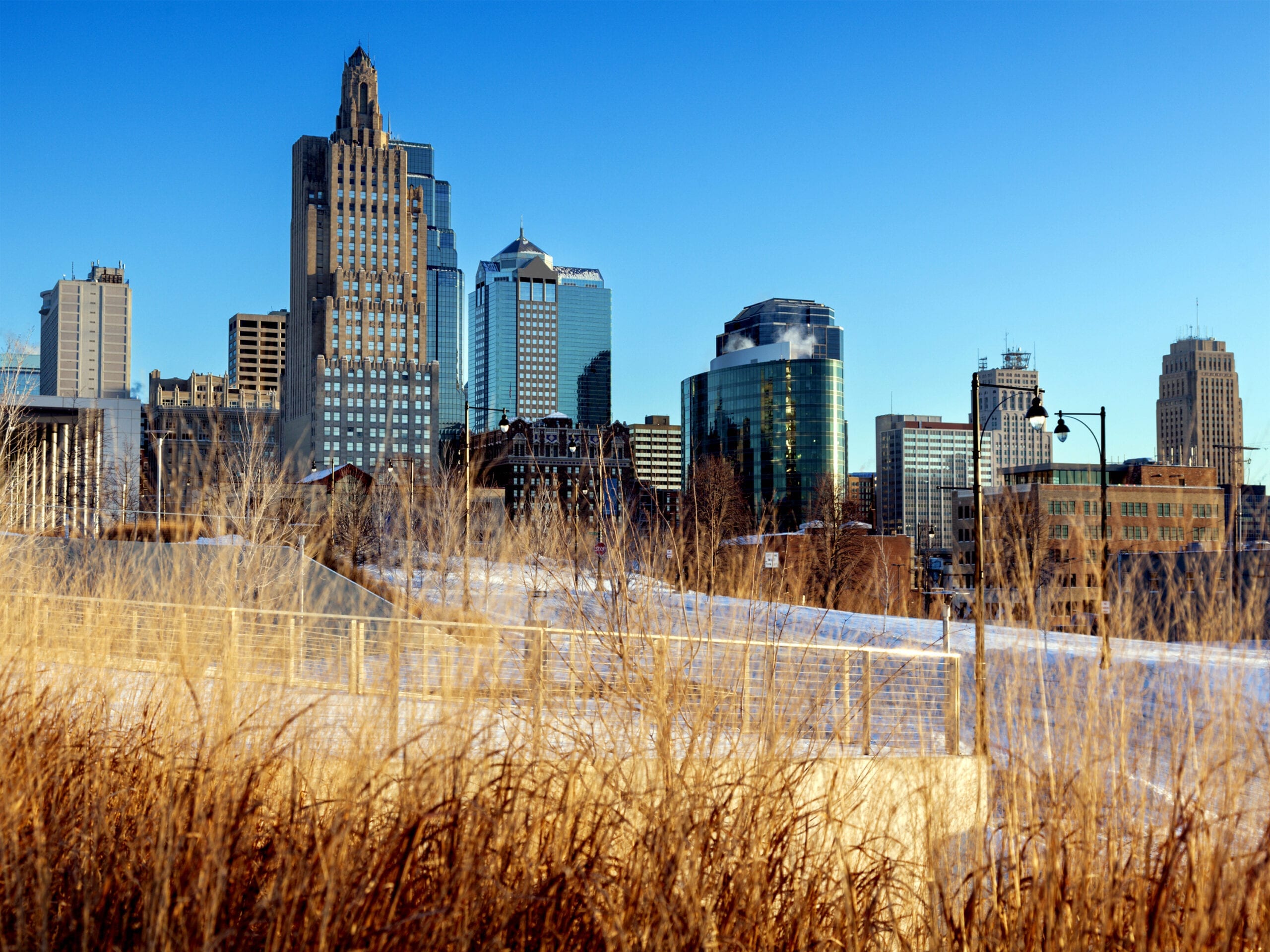 The Kansas City skyline on a winter morning.
