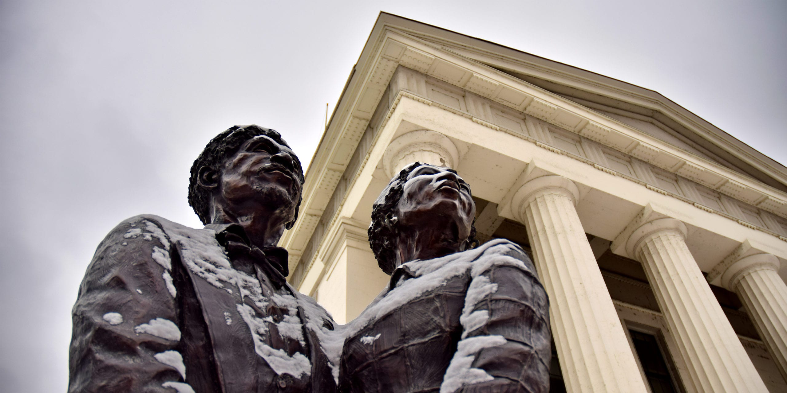A bronze statue of Dred and Harriet Scott at the Old Courthouse in St. Louis.