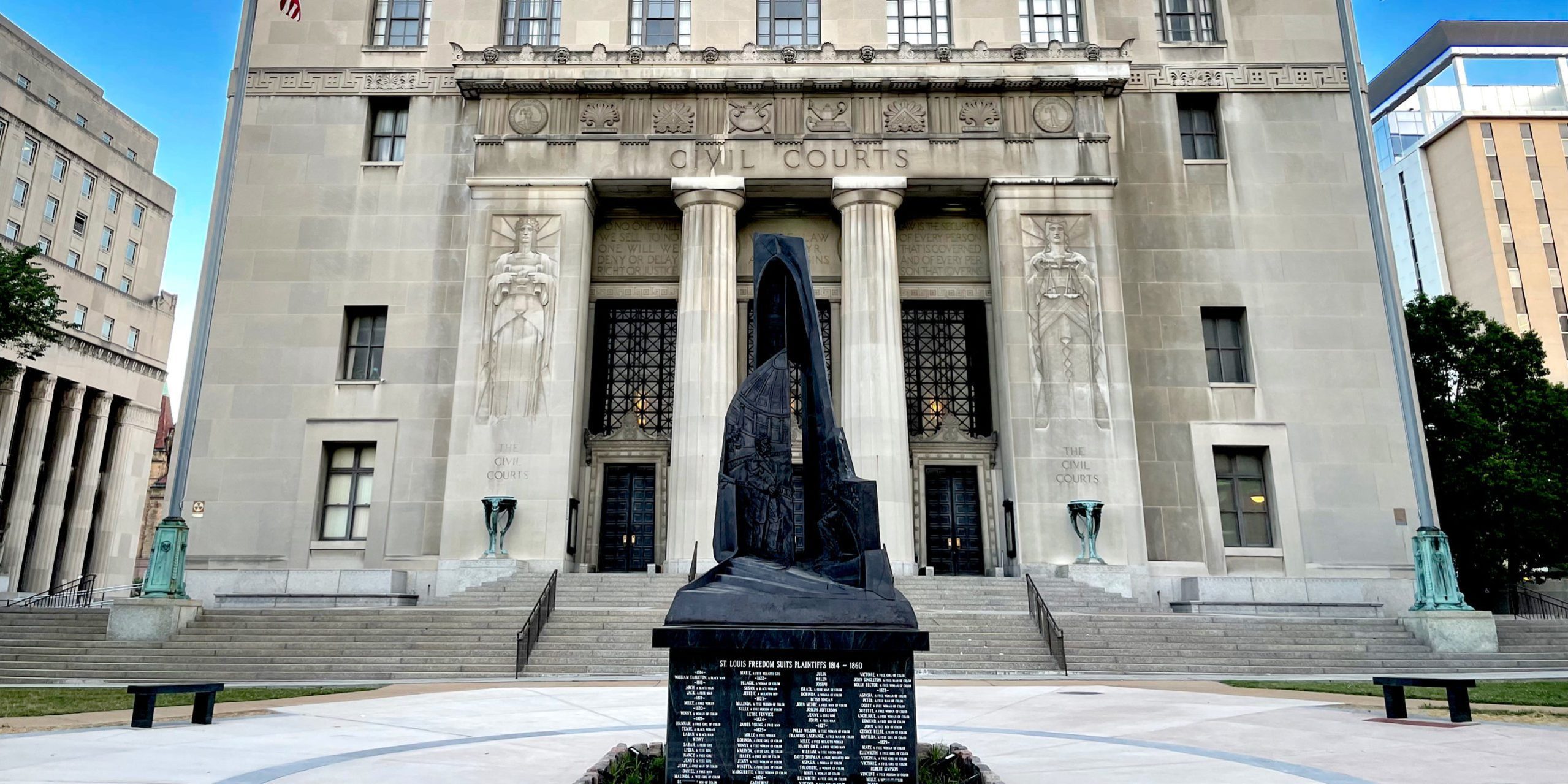 The Freedom Suits Memorial at the Civil Courts building in St. Louis.